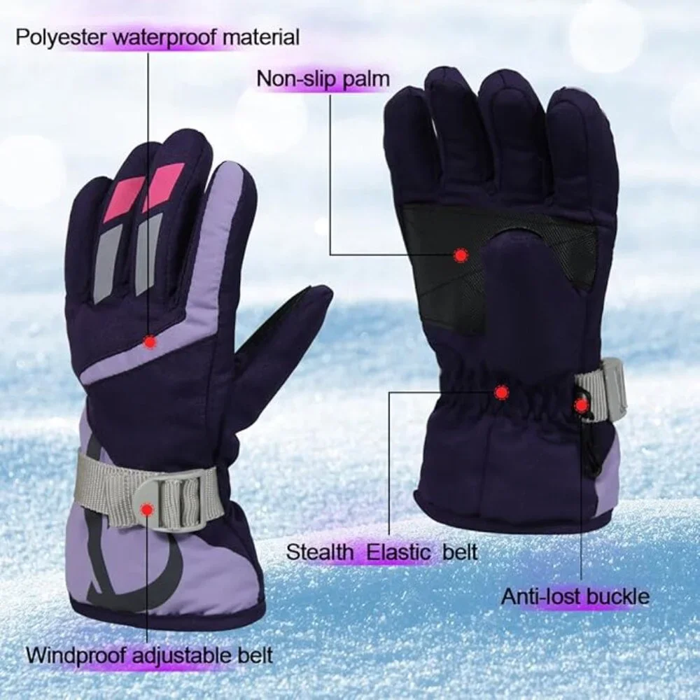 YR.Lover Children Ski‎ Gloves Winter Warm Outdoor Riding Thickening Gloves(2-4Y)